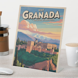 Visit Granada Vintage Travel Art Pedestal Sign