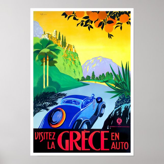 Visit Greece by car vintage travel Poster (Front)