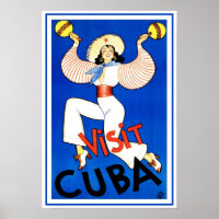 Visit Havana, Cuba, Vintage Travel Poster Maracas