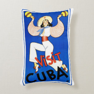 Visit Havana, Cuba, Vintage Travel Poster Maracas Decorative Cushion