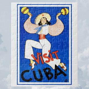 Visit Havana, Cuba, Vintage Travel Poster Maracas Jigsaw Puzzle