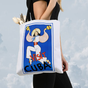 Visit Havana, Cuba, Vintage Travel Poster Maracas Tote Bag