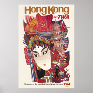 Visit Hong Kong 1960s Vintage Style Air Travel Poster