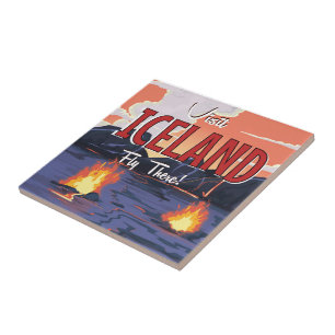 Visit Iceland vintage travel poster Tile
