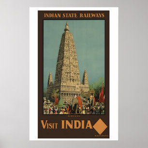Visit India Budh Gaya Vintage Travel Poster