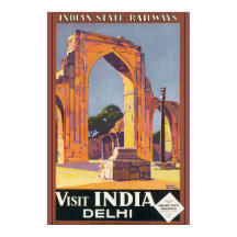 Visit India Delhi Vintage Travel Poster