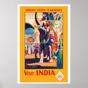Visit India Indian State Railways Vintage Travel Poster