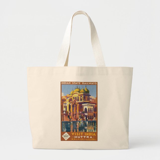 Visit India Muttra Large Tote Bag (Front)