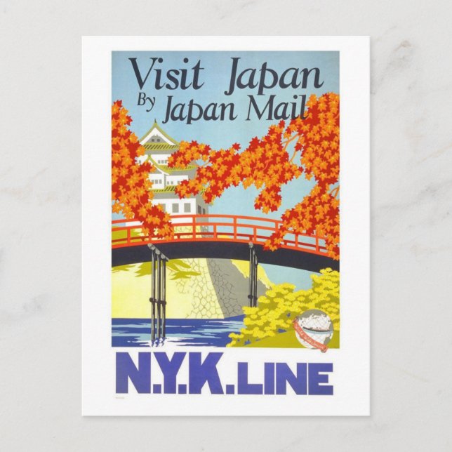 Visit Japan Vintage Travel Art Postcard (Front)