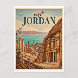 Visit Jordan Travel Vintage Postcard