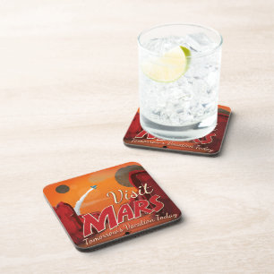 Visit Mars Vintage Poster Coaster
