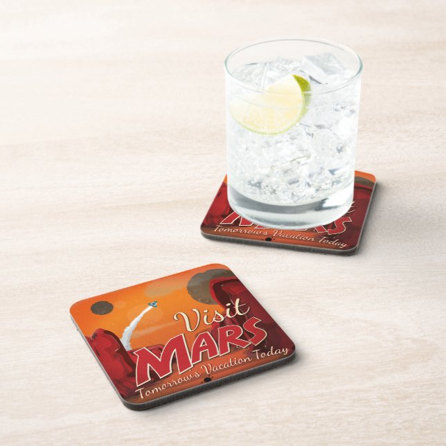 Visit Mars Vintage Poster Coaster (Right Side)
