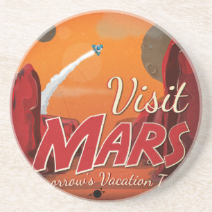 Visit Mars Vintage Poster Coaster