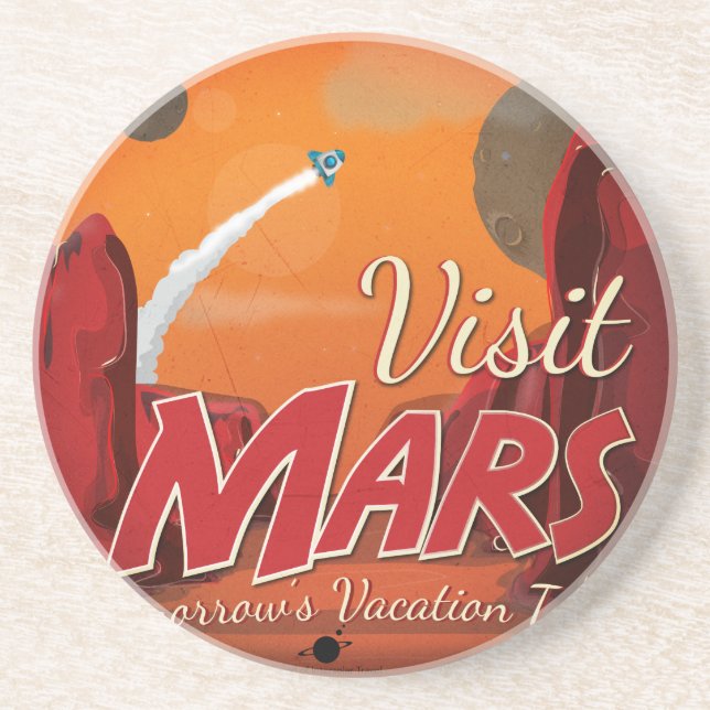 Visit Mars Vintage Poster Coaster (Front)