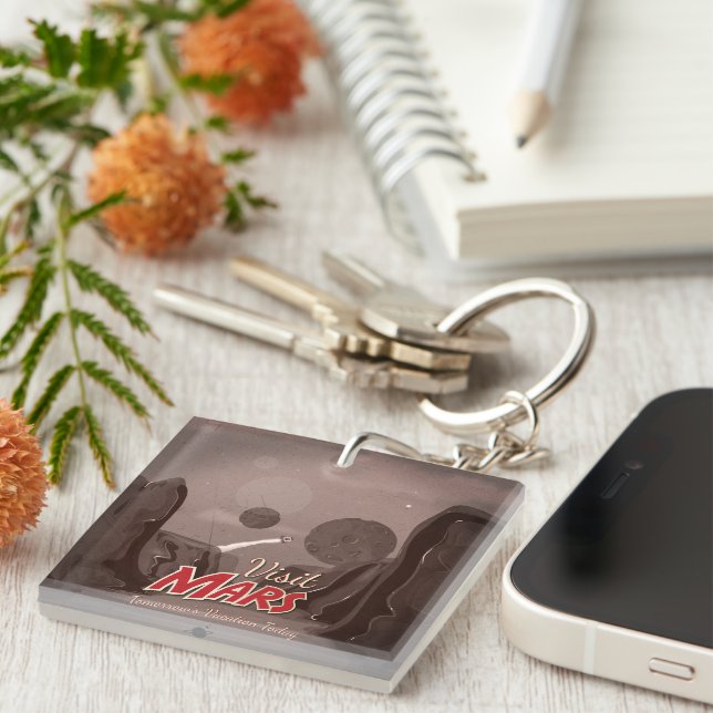 Visit Mars Vintage Poster Key Ring (Front Right)