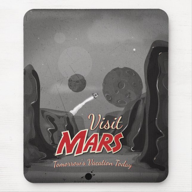 Visit Mars Vintage Poster Mouse Pad (Front)