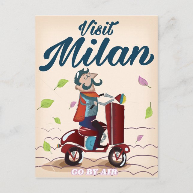 Visit Milan cartoon vintage travel poster Postcard (Front)