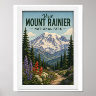 Visit Mount Rainier National Park Travel Vintage Poster