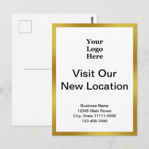 Visit Our New Location Gold White Business Logo Postcard