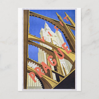 Visit Prague Vintage Travel Poster Art Postcard