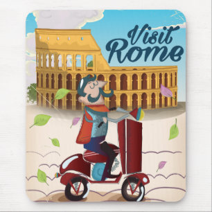 Visit Rome cartoon travel poster Mouse Pad
