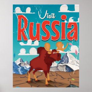 Visit Russia Cartoon Vintage Poster