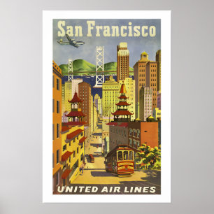Visit San Francisco 1950s Vintage Style Airline Poster