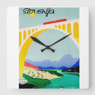 Visit Slovenia Green, Boutique, Diverse Square Wall Clock