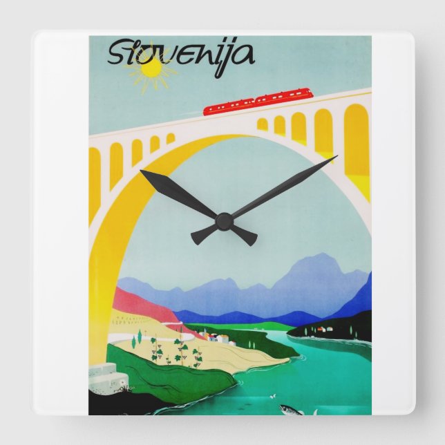 Visit Slovenia Green, Boutique, Diverse Square Wall Clock (Front)
