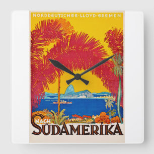 Visit Sudamerica vintage concept Square Wall Clock