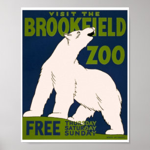 Visit the Brookfield Zoo - Polar Bear Vintage WPA Poster