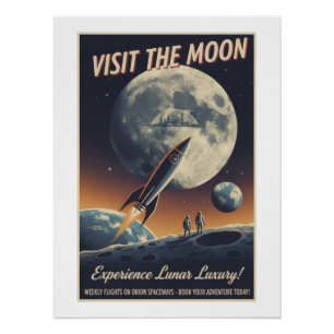 Visit the Moon - Retro travel poster