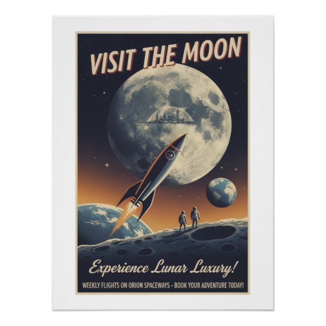 Visit the Moon - Retro travel poster (Front)