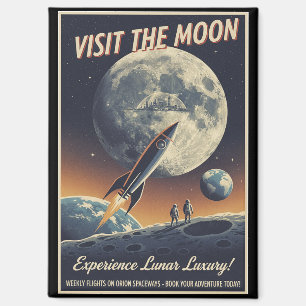 Visit the Moon - Retro travel poster Magnet