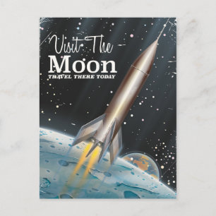 Visit The Moon vintage sci-fi travel poster Postcard