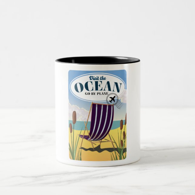 Visit the Ocean "Go by plane" Two-Tone Coffee Mug (Center)