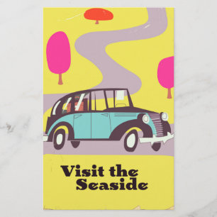 Visit the Seaside vintage car poster Stationery