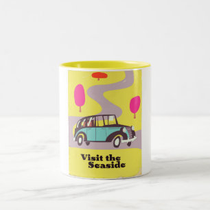 Visit the Seaside vintage car poster Two-Tone Coffee Mug