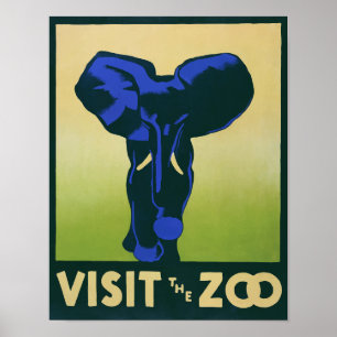 Visit the Zoo Elephant Vintage Travel Poster