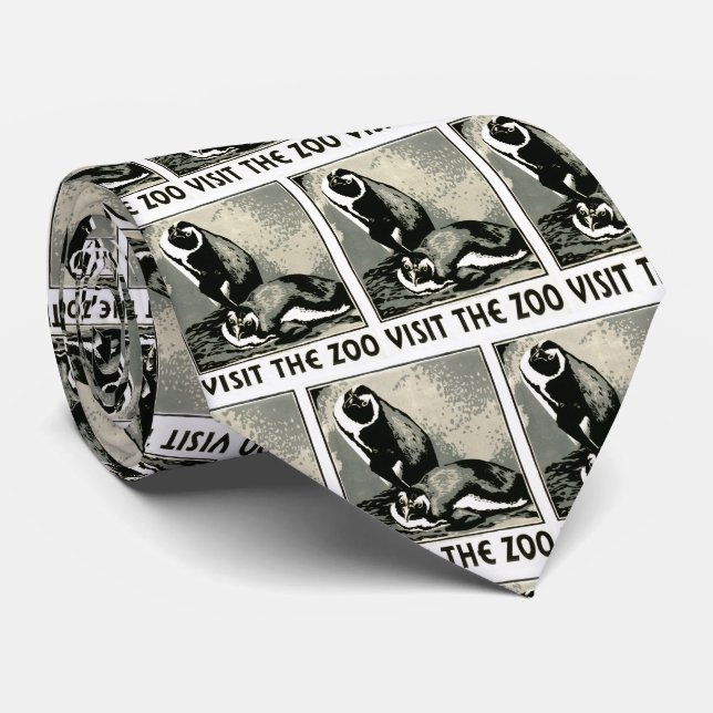 Visit the Zoo - Vintage WPA Poster with Penguins Tie (Rolled)
