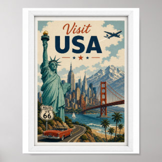 Visit USA Travel Vintage Poster