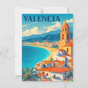 Visit Valencia Spain   Retro Travel Postcard