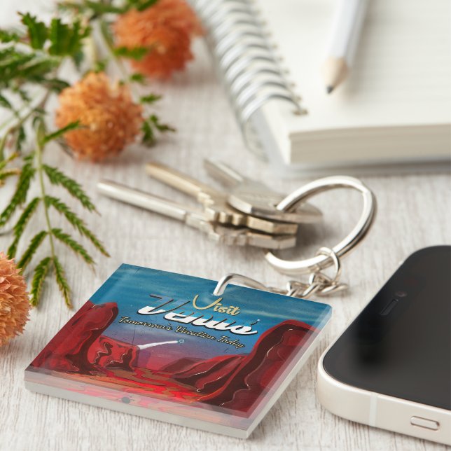 Visit Venus Vintage Poster Key Ring (Front Right)