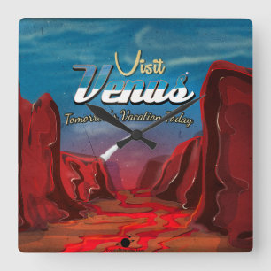 Visit Venus Vintage Poster Square Wall Clock