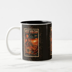 Visit Vulcan - Retro Galactic Travel Poster Two-Tone Coffee Mug