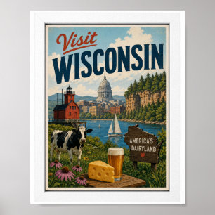 Visit Wisconsin Travel Vintage Poster