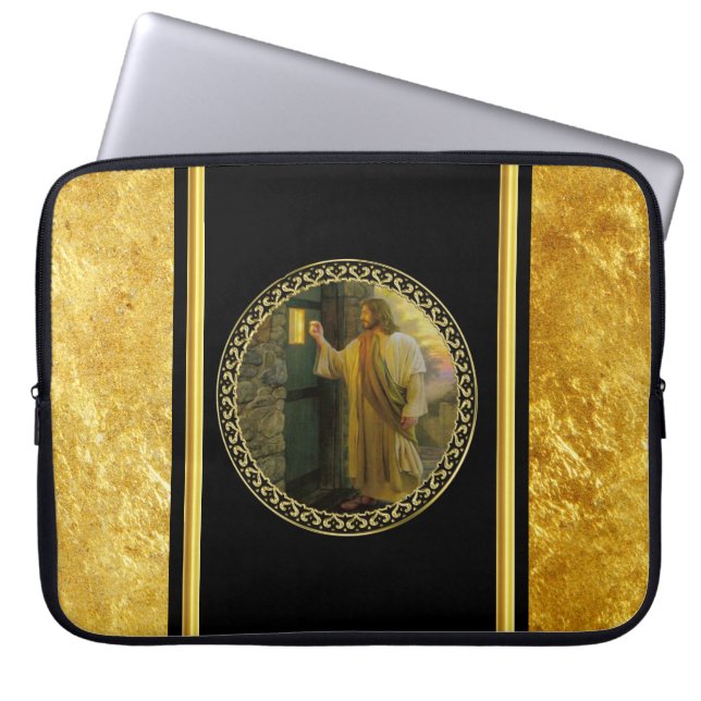 Visitation at Dawn Jesus Knocking on a Rustic Door Laptop Sleeve (Front)