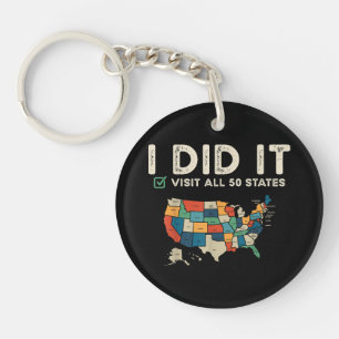Visited All 50 US States - USA Map Travel - Visit  Key Ring