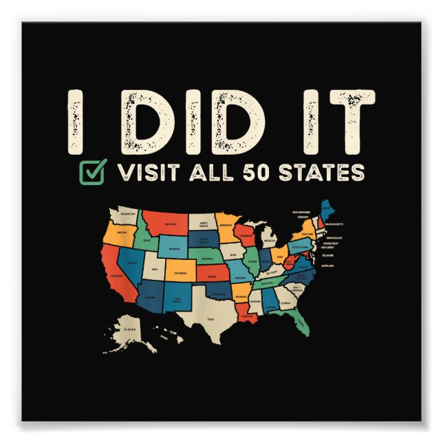 Visited All 50 US States - USA Map Travel - Visit  Photo Print (Front)