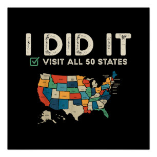 Visited All 50 US States - USA Map Travel - Visit  Poster